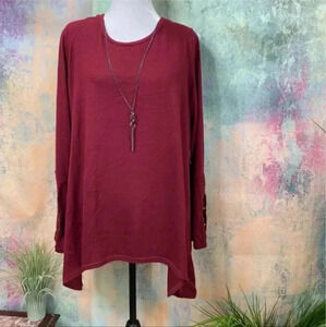 Goddess Burgundy Long Top-Tunic Necklace Sleeve Detail‎ Sz. 3X NWT
